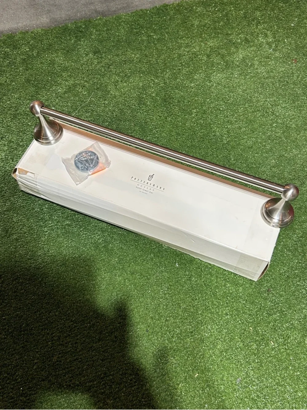 (NEW) Pottery Barn Satin Nickel Towel Bar and Toilet Paper Holder Bundle Set